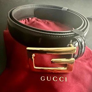 NWOT Authentic Gucci Black Leather Square G Belt Size 85 - 34